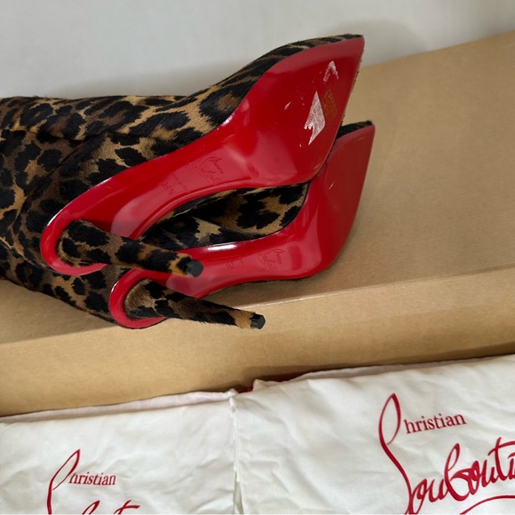 NWB Louboutin Astrilarge Botta 100 Leopard Print Pointed Toe Pony Boots 38.5 - Picture 3 of 15